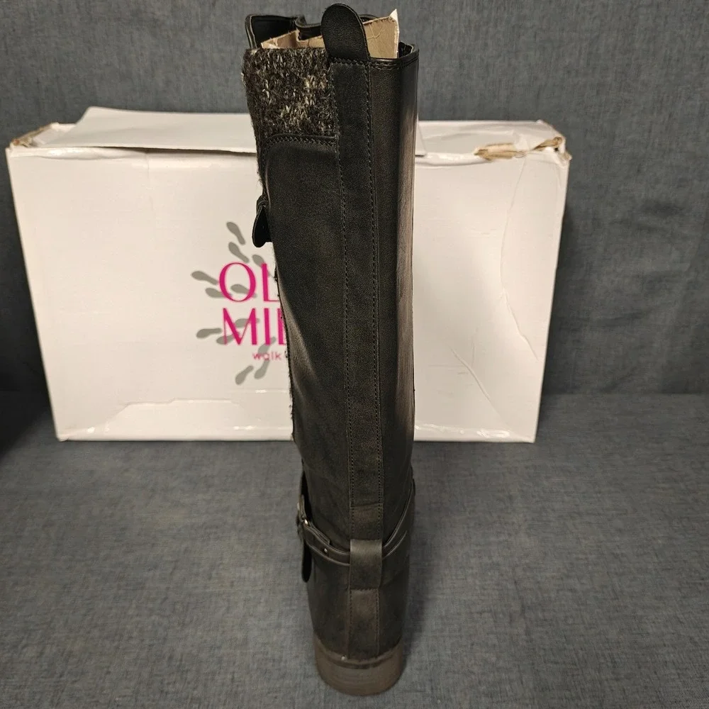 OLIVIA‎ MILLER Womens Black Knee High Boots Size 9 Side Buckle & Zipper